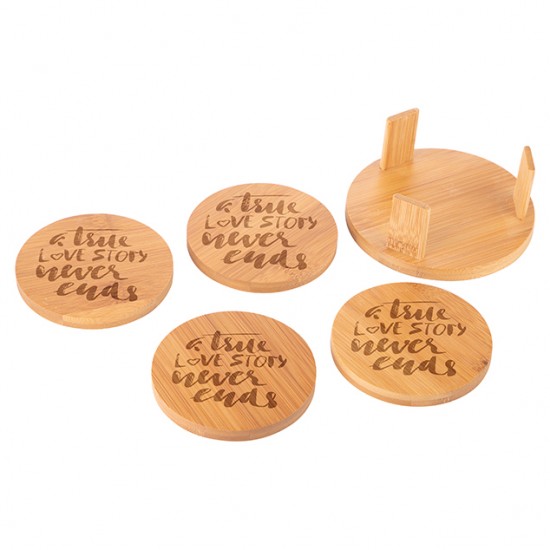 Set 4 Posavasos con Soporte Diametro: 9.5cm Bamboo p/laser