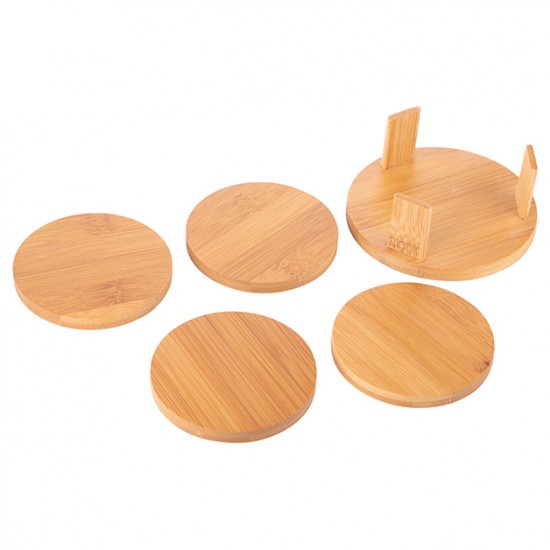 Set 4 Posavasos con Soporte Diametro: 9.5cm Bamboo p/laser