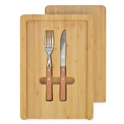 Tabla Parrillera Bamboo Premium con tapa y cubiertos 30x20 cm