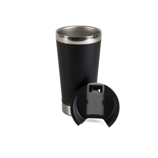 Vaso de Acero con Tapa y Destapador Negro