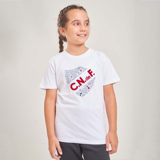 Camiseta niño Nacional Escudo Dibujos Blanca